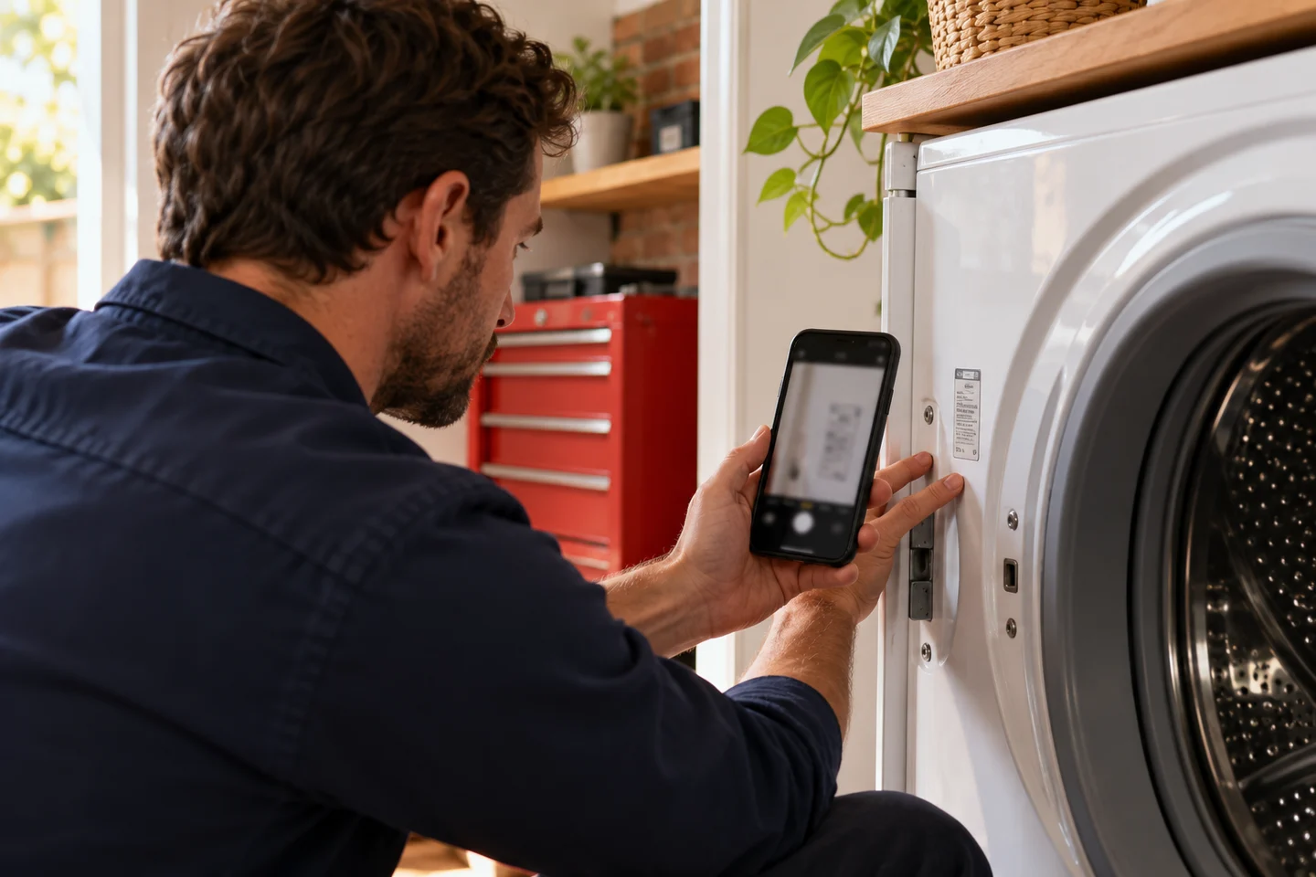 An accessible appliance identification label is photographed without removing a cover